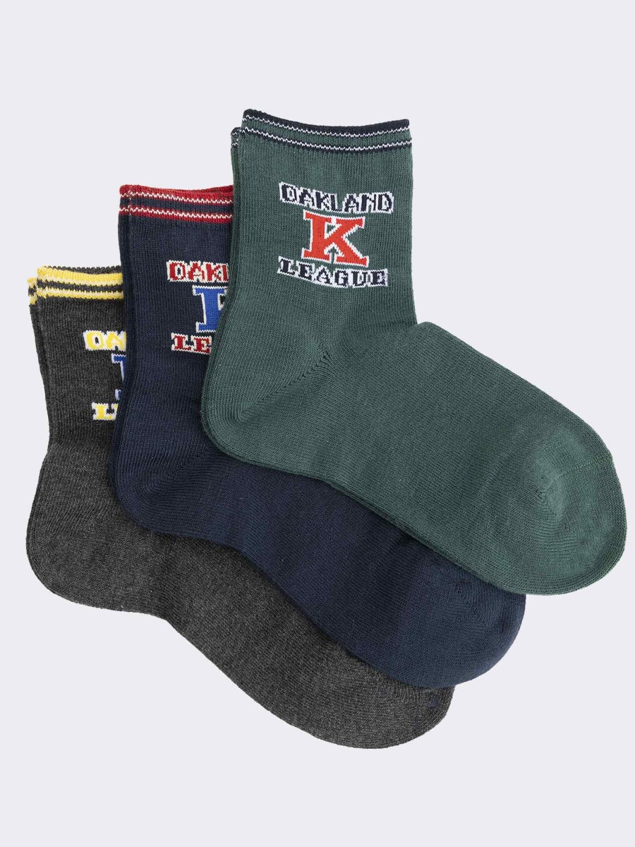 Boys' short Oakland patterned socks in warm cotton