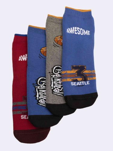 Four pairs non-slip basketball patterned children's socks