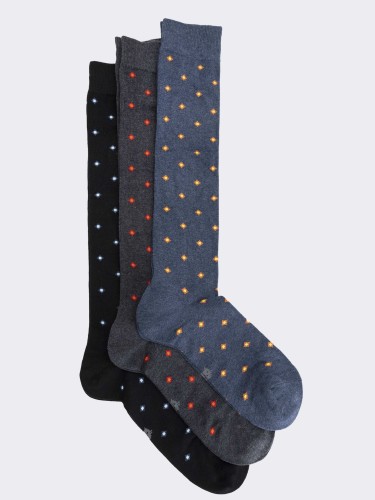 Three men's tie patterned knee high socks in warm cotton