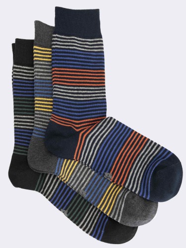 Men's striped crew socks in 3 colours in warm cotton