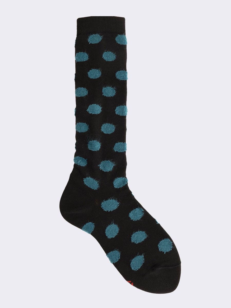 Girl's large polka dot patterned long socks in warm cotton
