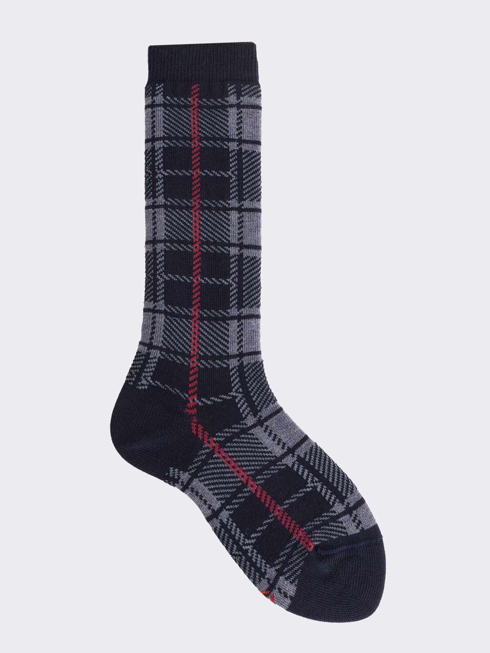 Girl's check patterned knee high socks in warm cotton