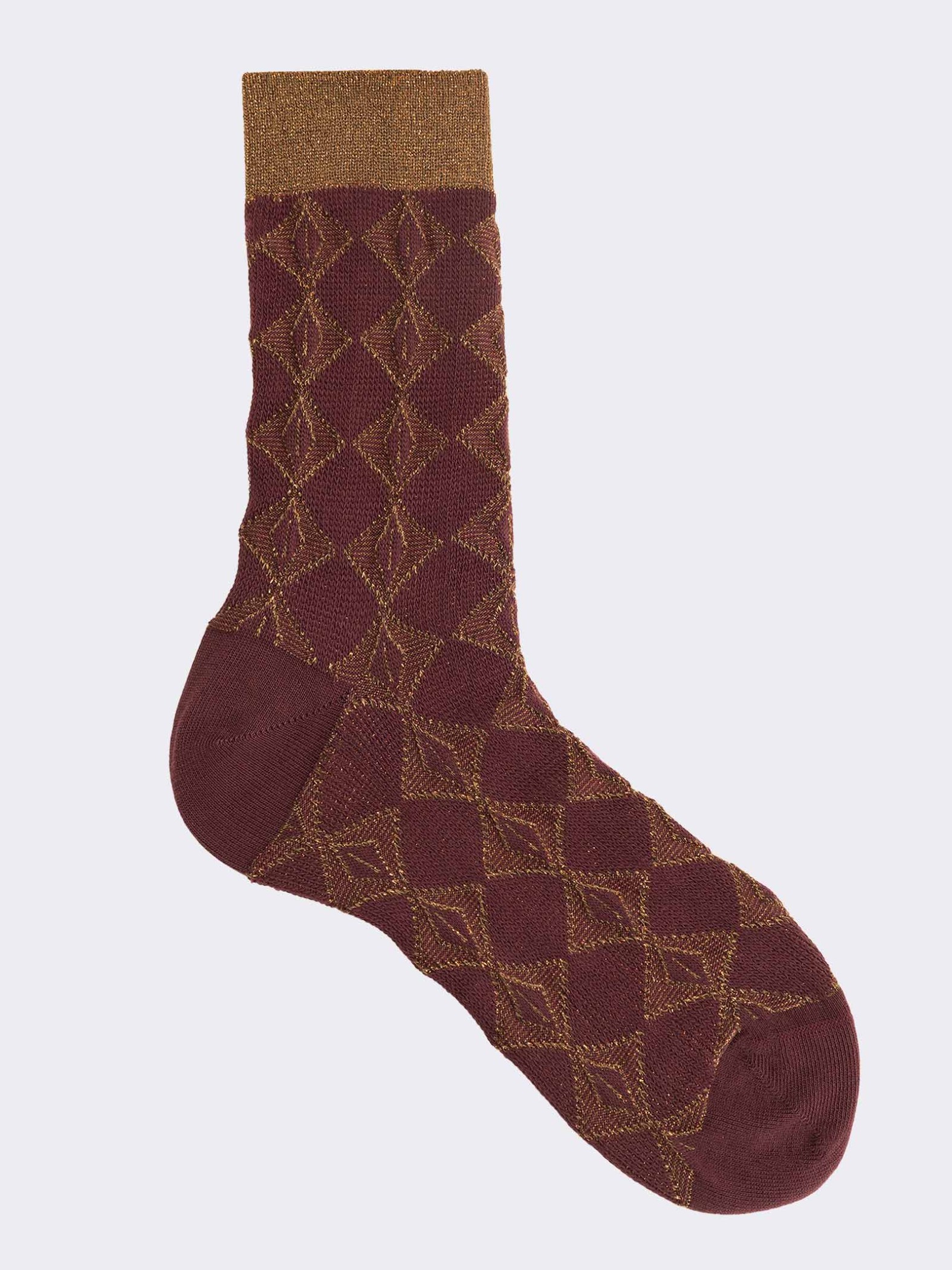 Rautenförmige Socken mit Lurex-Muster aus warmer Baumwolle für Damen
