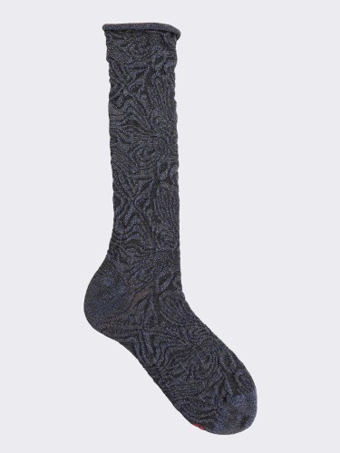 Women's lurex patterned knee-highs in warm cotton
