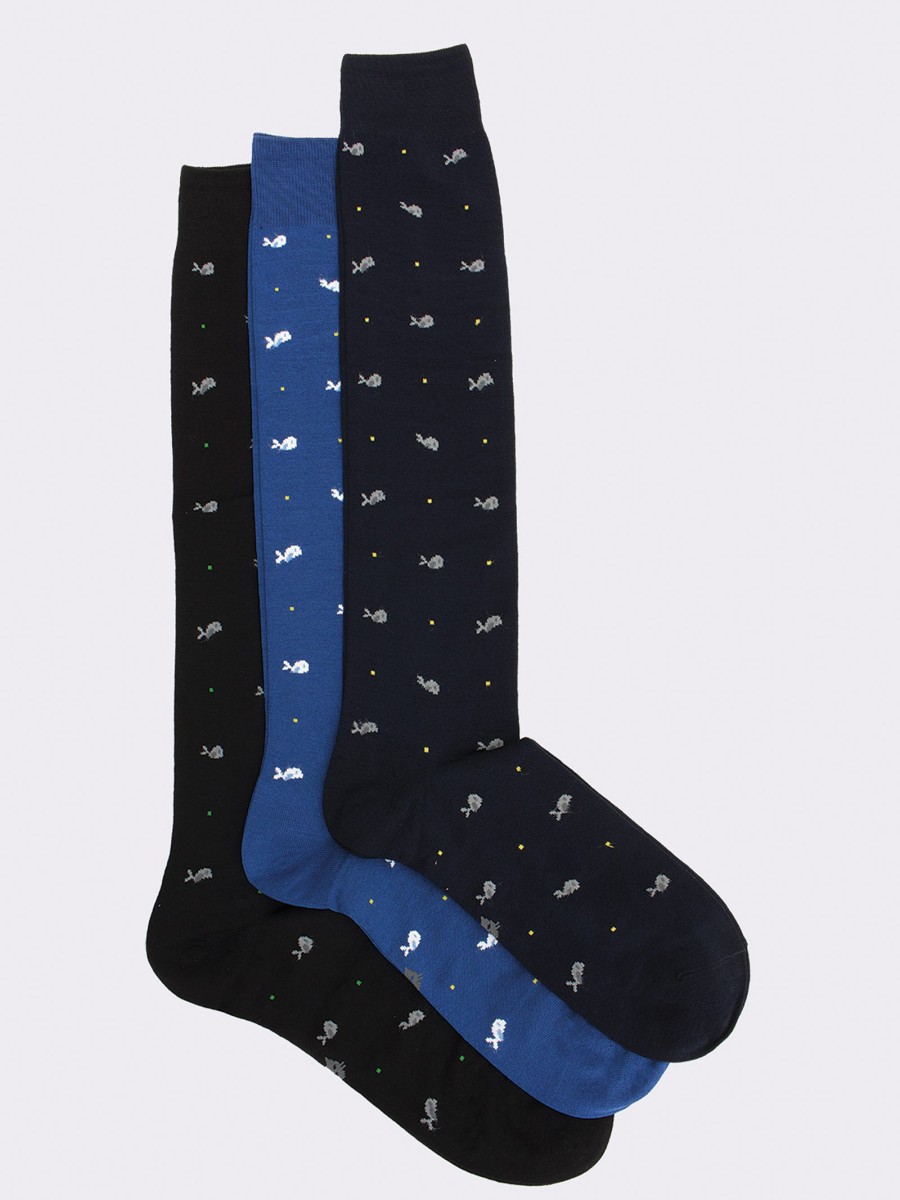 Tris long socks for men with whales pattern