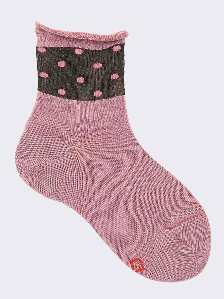 Girl's short cotton socks with polka dot cuff