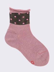 Girl's short cotton socks with polka dot cuff
