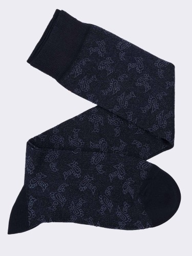 Men's knee high socks with "Cashmere motif" pattern in cool Cotton