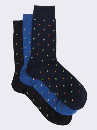 Tris men's crew socks - multicolor patterned segments in cool cotton