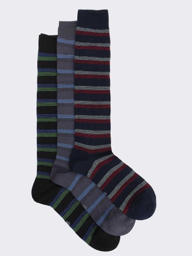 Knee-high socks for men with multicolour stripes in cool cotton