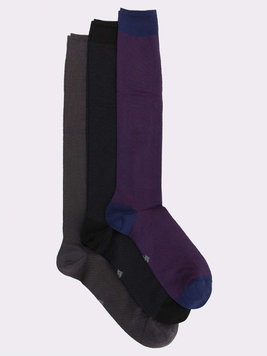 Tris elegant patterned men's knee high socks in cool cotton