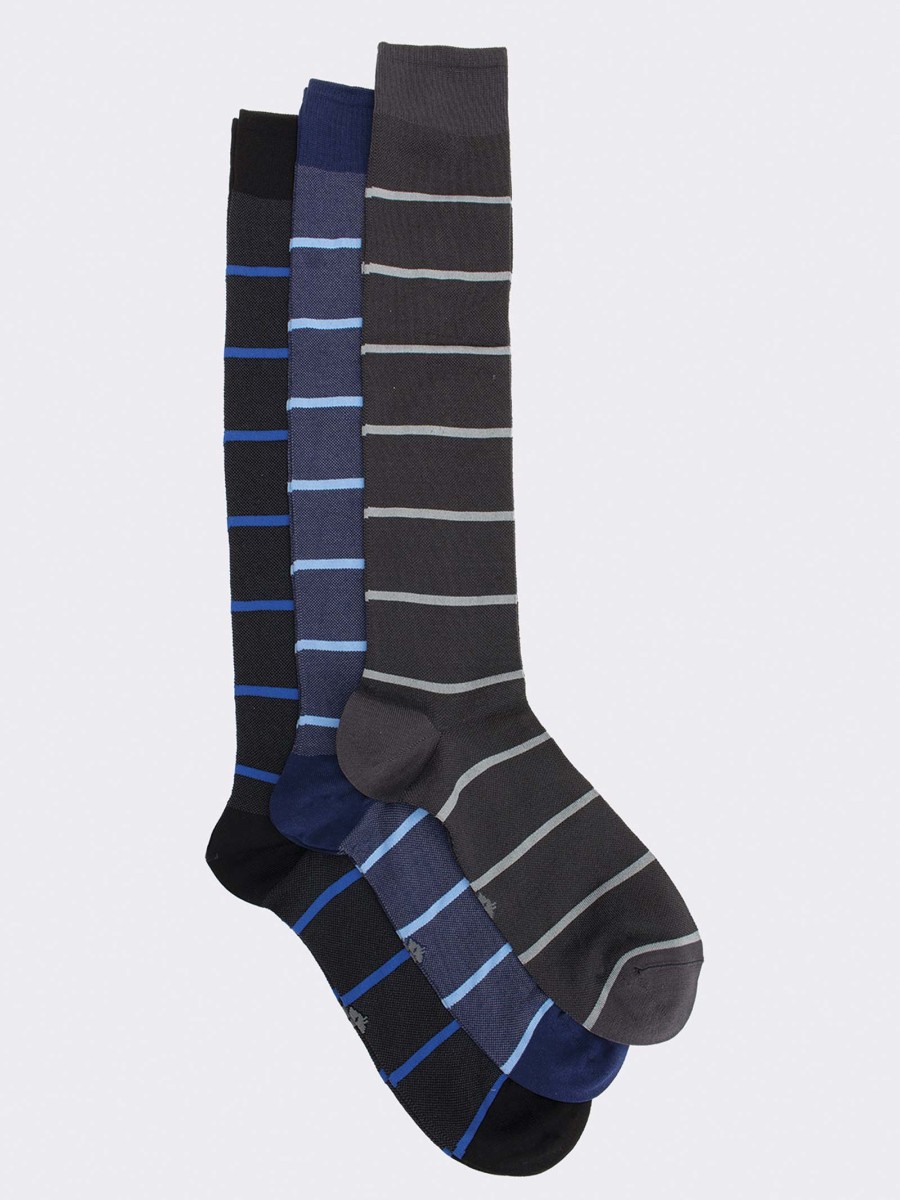 Tris knee high striped men's socks in cool cotton