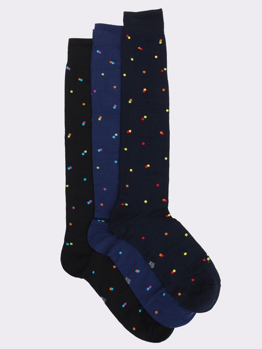 Tris knee high men socks  with two-tone polka dots in cool cotton