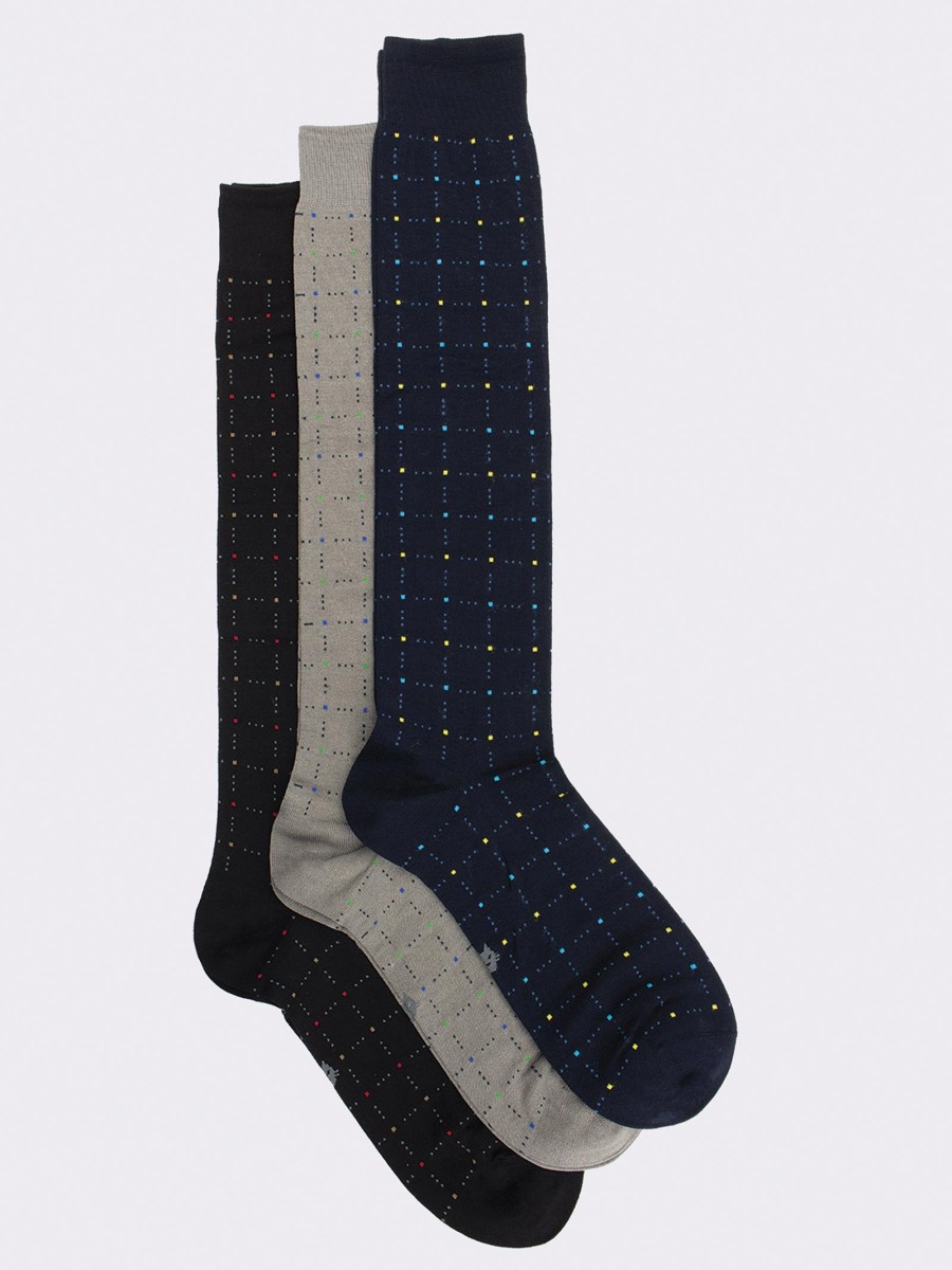 Trio von langen Socken aus frischer Baumwolle für Männer mit Punktedesign