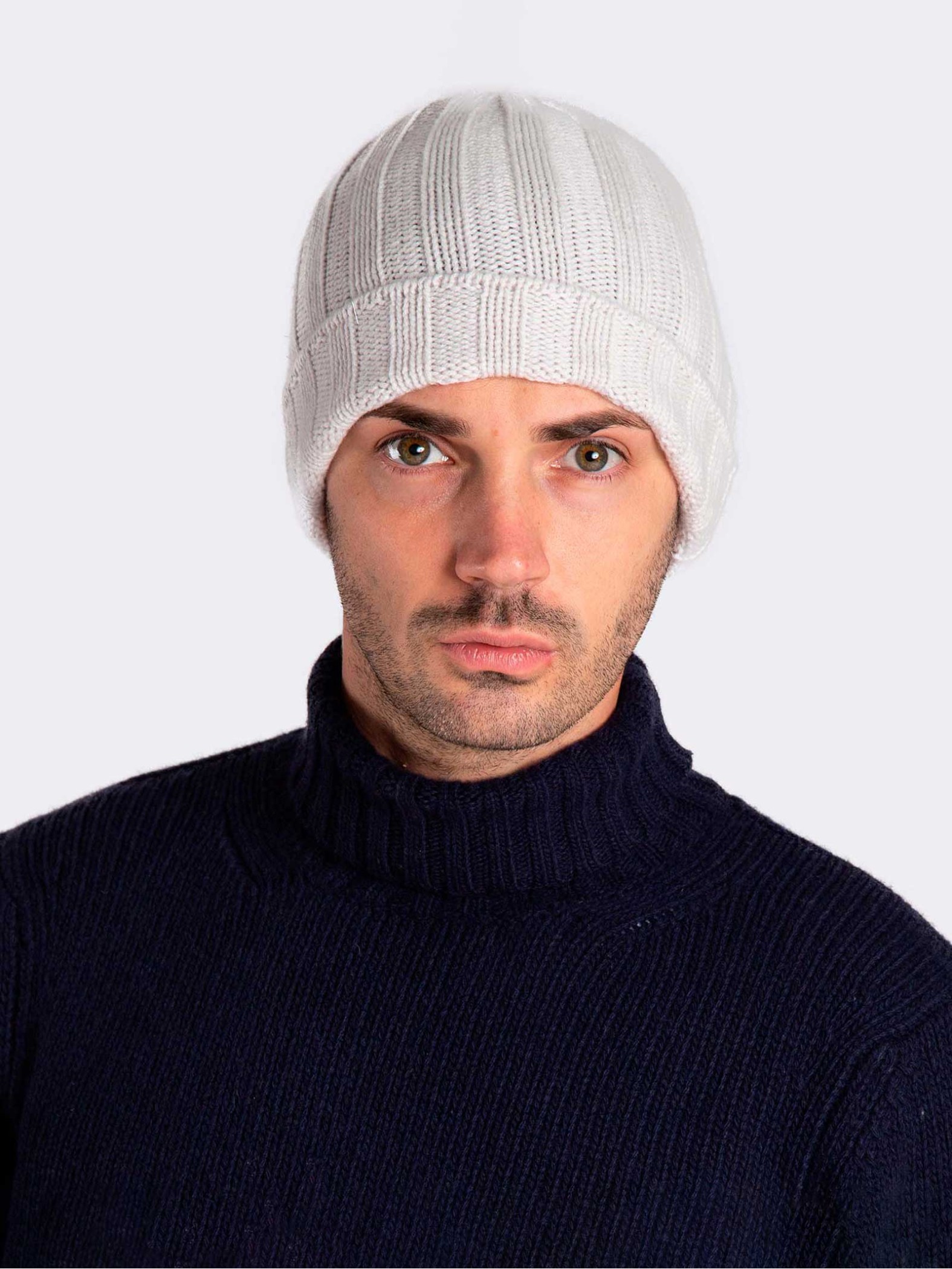 100% Cashmere wide-ribbed cap