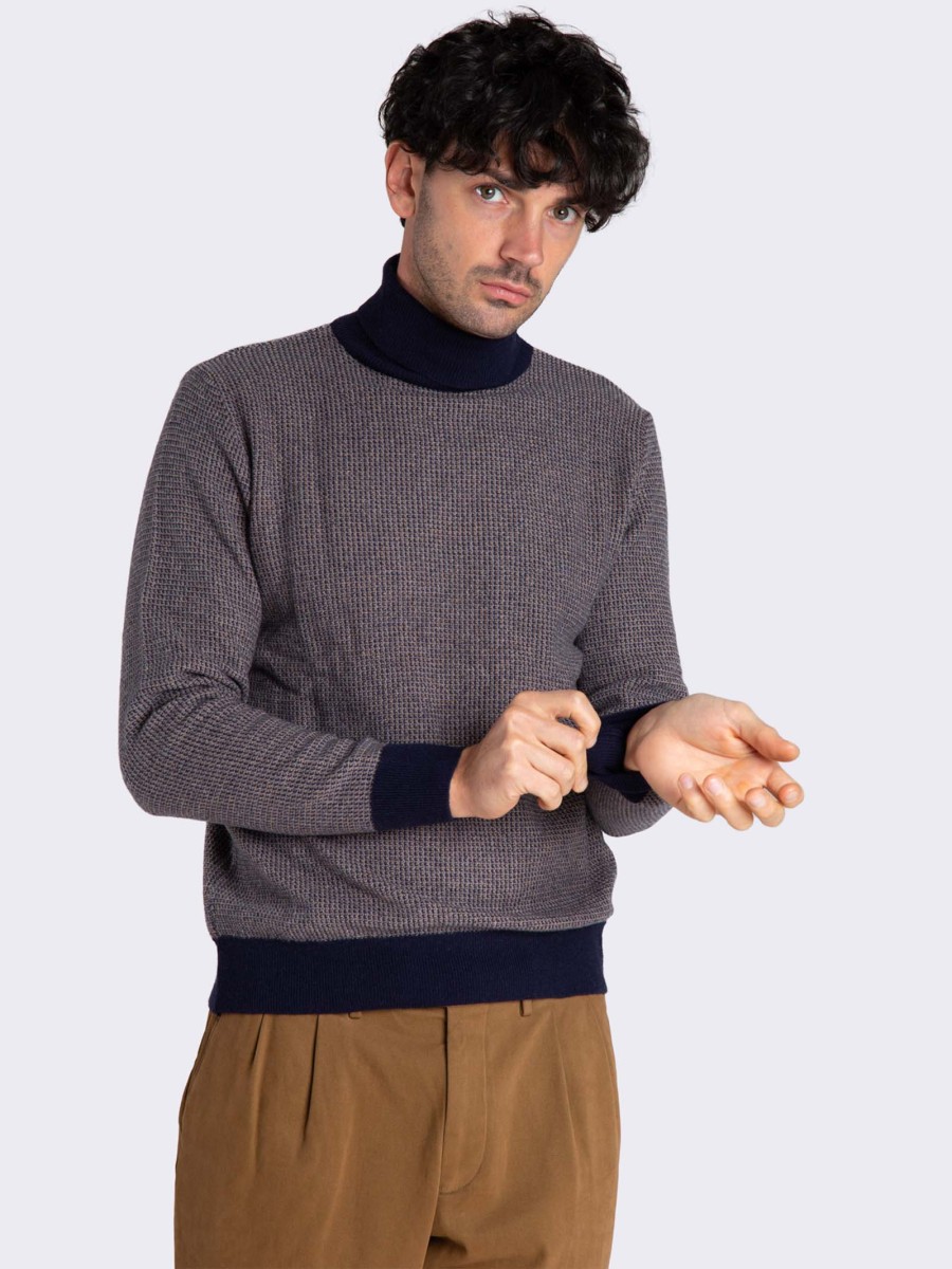 Men's Jaquard patterned turtleneck jumper in wool and cashmere