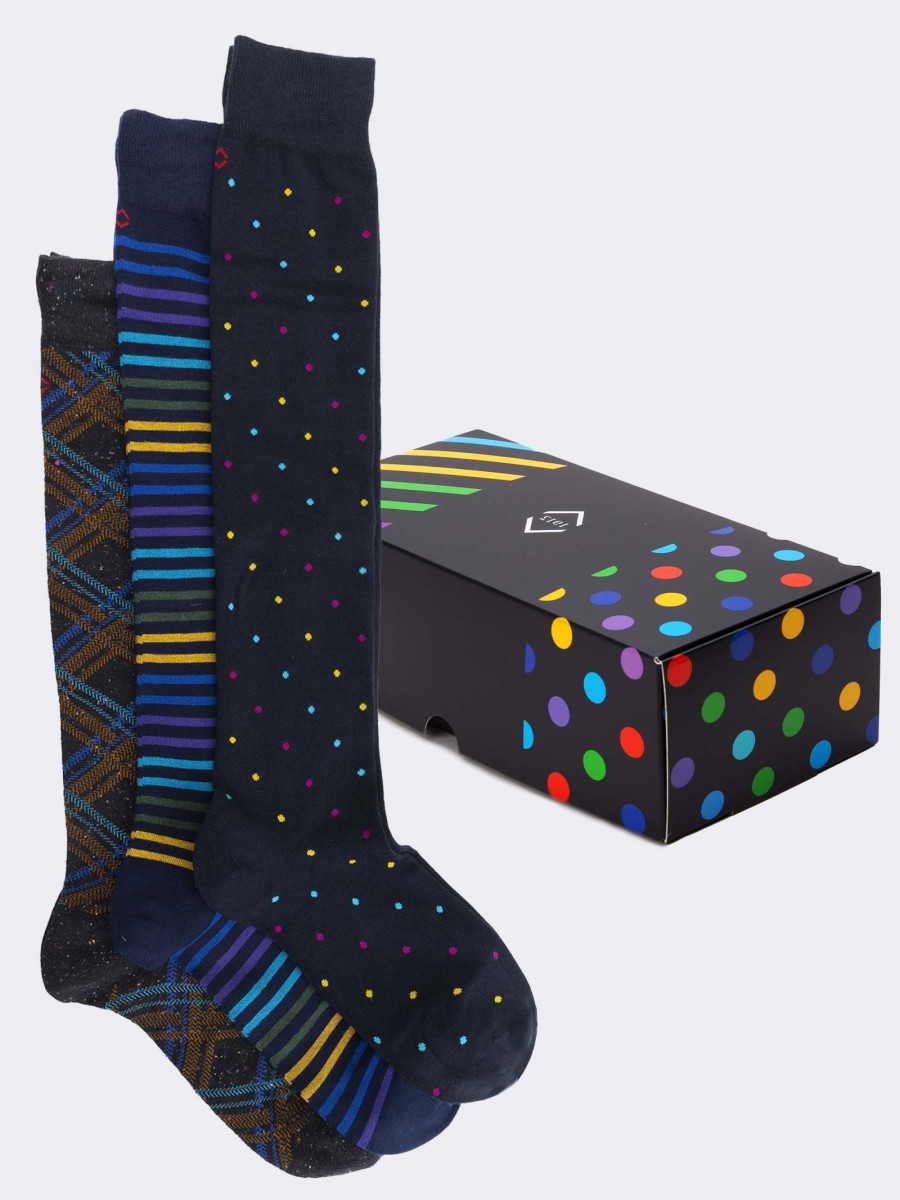 Gift Box 3 Pairs Men's Warm Cotton Fantasy Socks - Gift Idea Made in Italy