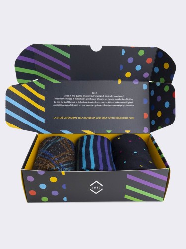Gift Box 3 Pairs Men's Warm Cotton Fantasy Socks - Gift Idea Made in Italy
