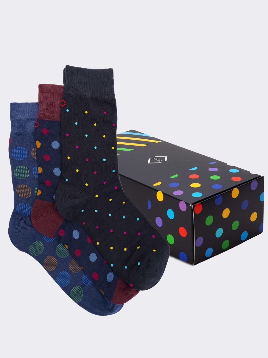 Geschenkpackung 3 Paar kurze Socken mit Polka-Dot-Muster für Männer - Geschenkidee Made in Italy