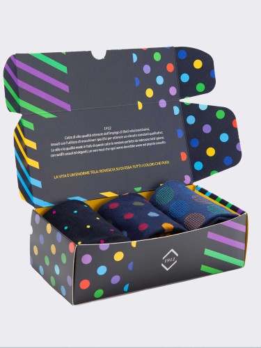Gift box 3 pairs of short polka dot patterned socks for men - Gift idea Made in Italy