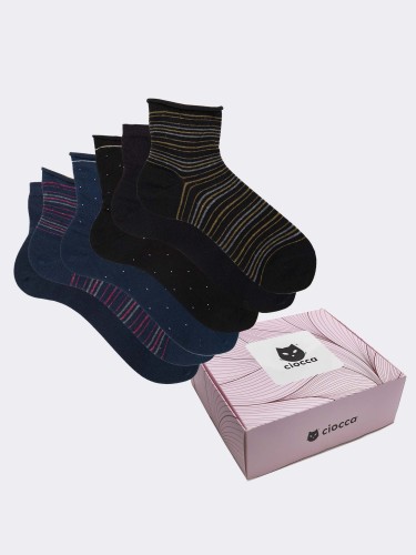 Box of 6 pairs women's socks with mixed patterns - Gift idea