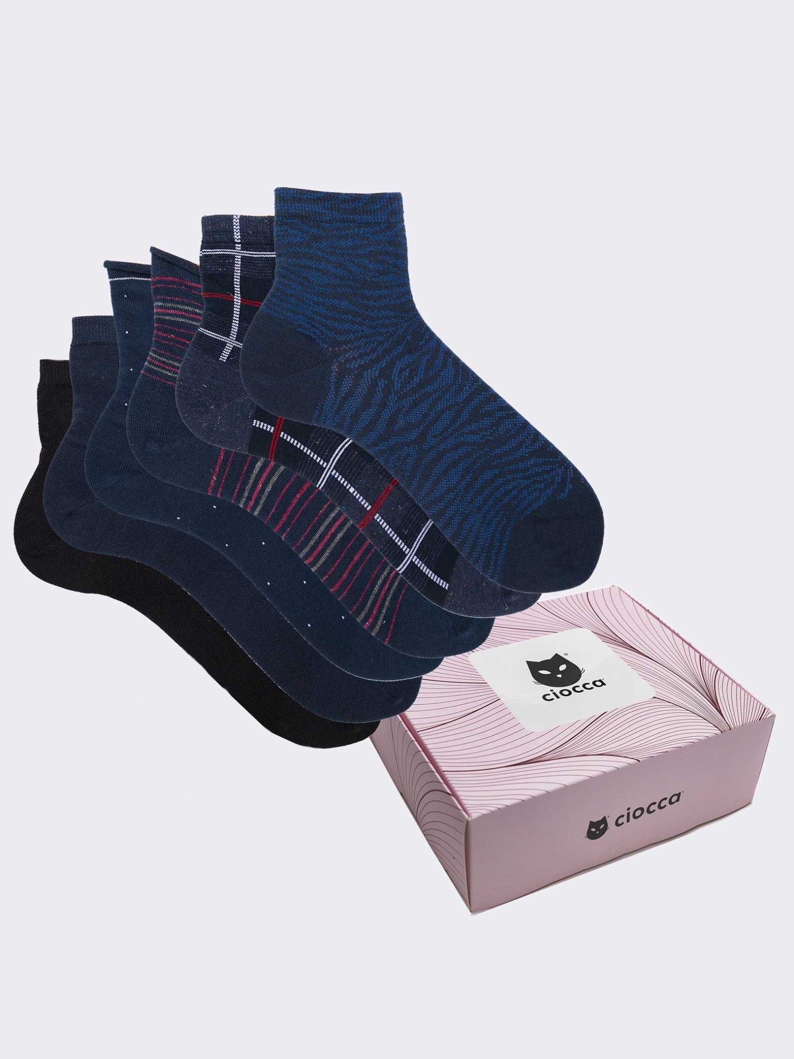 Box of 6 pairs women's socks with mixed patterns - Gift idea