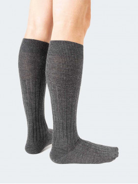 Knee high socks wide rib pure lambswool 100% Wool - Made in Italy