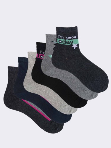 Six pairs of short girls's socks in warm cotton - mixed pattern