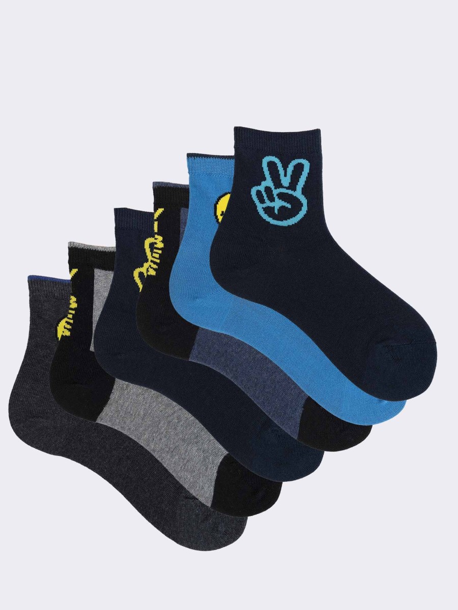 Six pairs of crew children's socks in warm cotton - mixed pattern