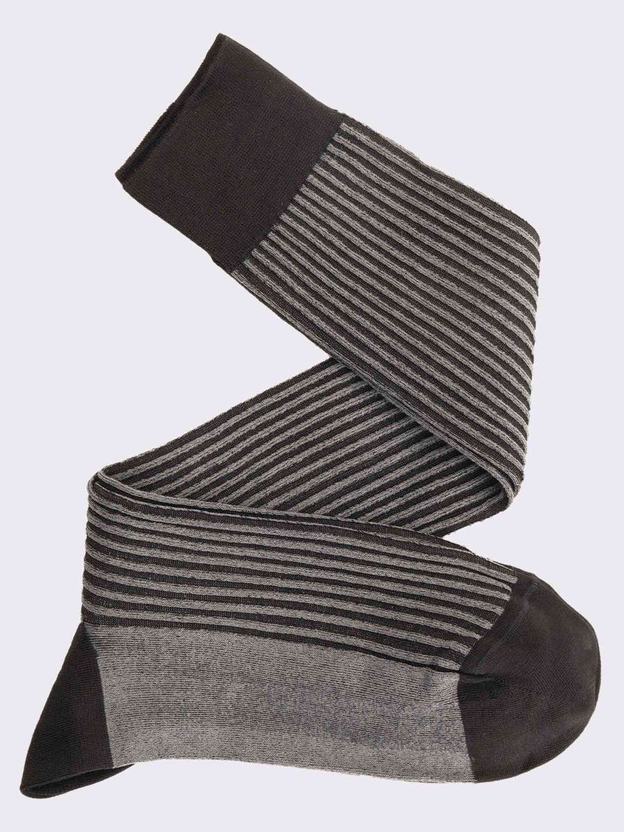 Men's two-coloured classic rib knee-high  socks in warm cotton