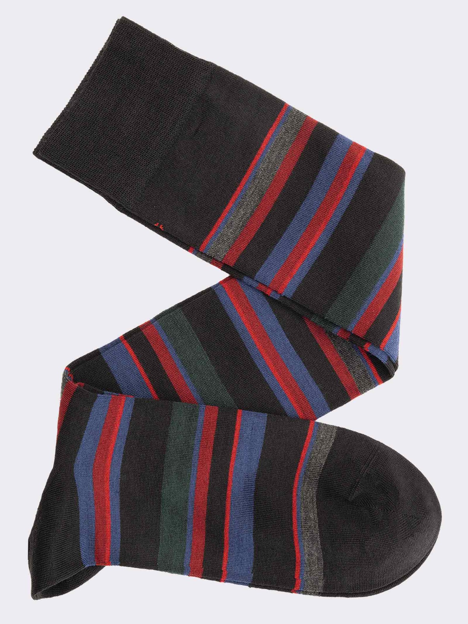 Men's knee high socks with stripes and bands in warm cotton