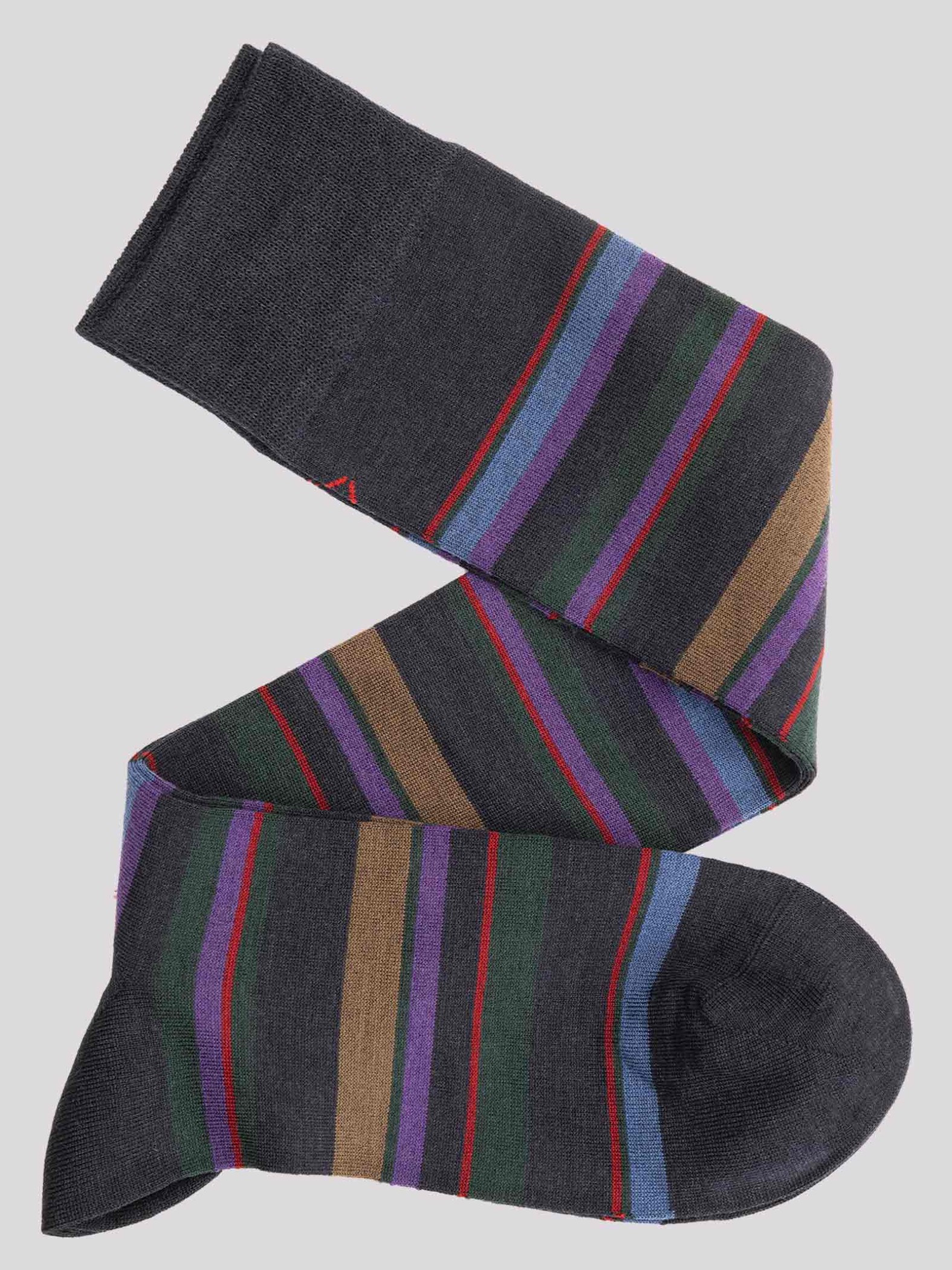 Men's knee high socks with stripes and bands in warm cotton