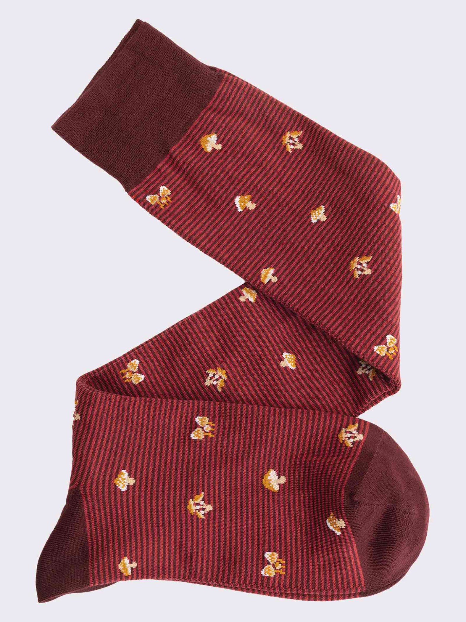 Men's knee high socks with mushroom pattern on stripes in warm cotton