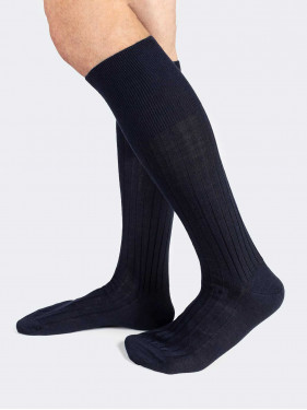 Wool wide-ribbed sanitary Knee high socks - Made in Italy