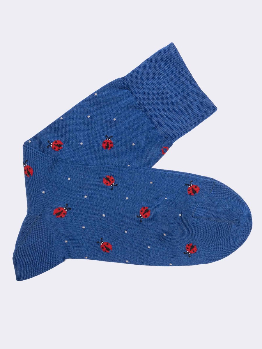 Men's crew socks with ladybird pattern and microdots in fresh cotton - Made in Italy