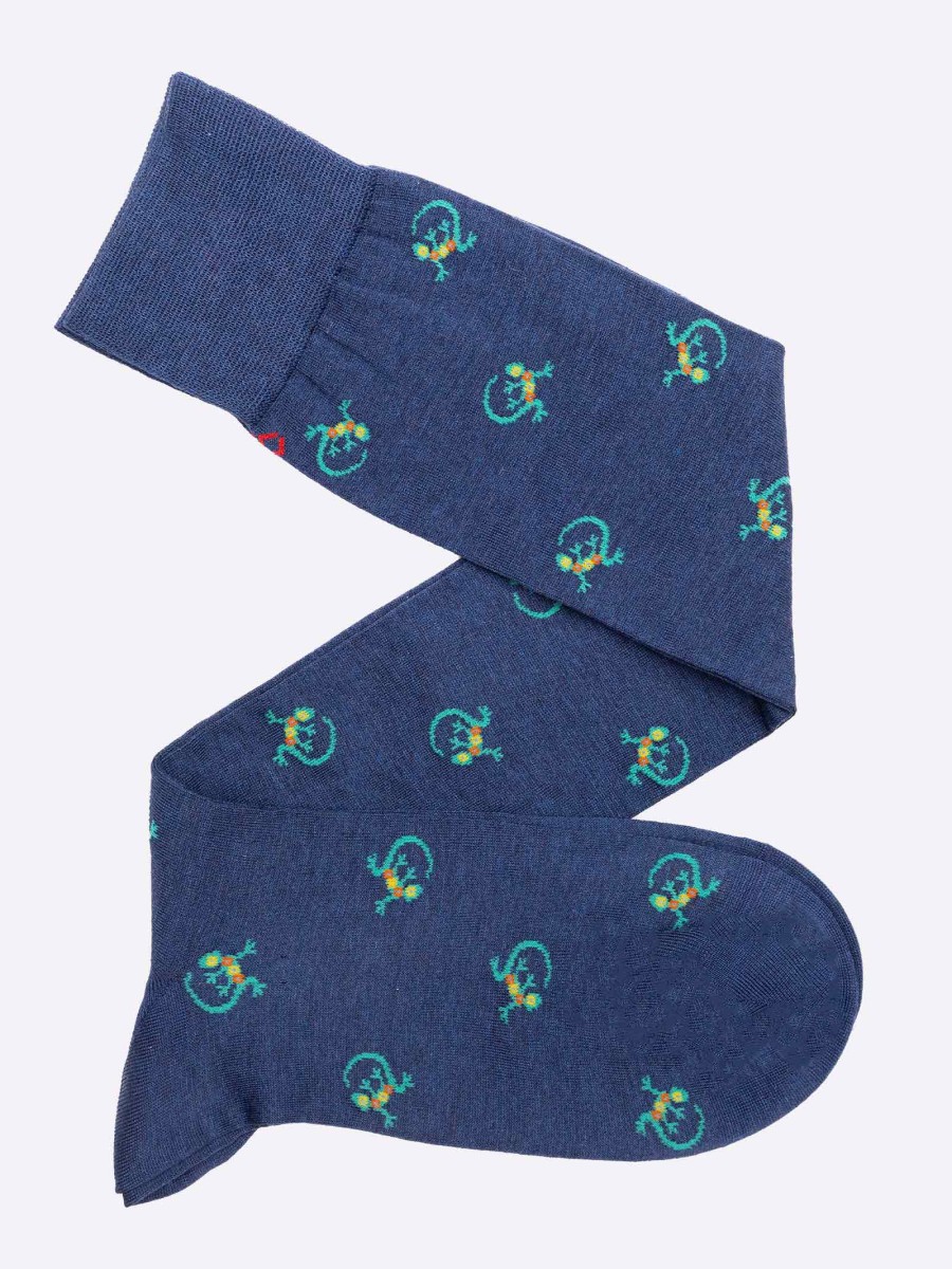 Men's geckos patterned knee-hih socks in fresh Cotton - Made in Italy