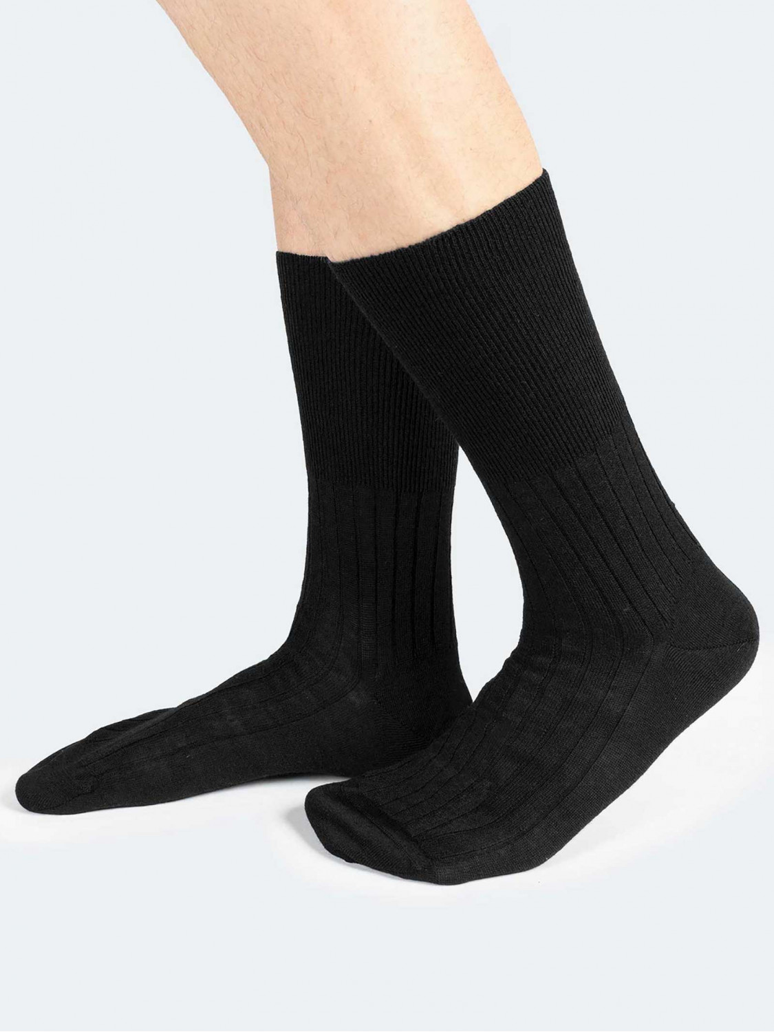 Wide rib wool calf socks - Made in Italy