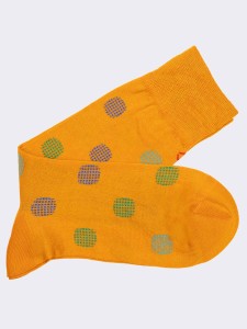 Men's large polka dot patterned knee-high socks in fresh cotton - Made in Italy