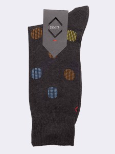 Men's large polka dot patterned knee-high socks in fresh cotton - Made in Italy