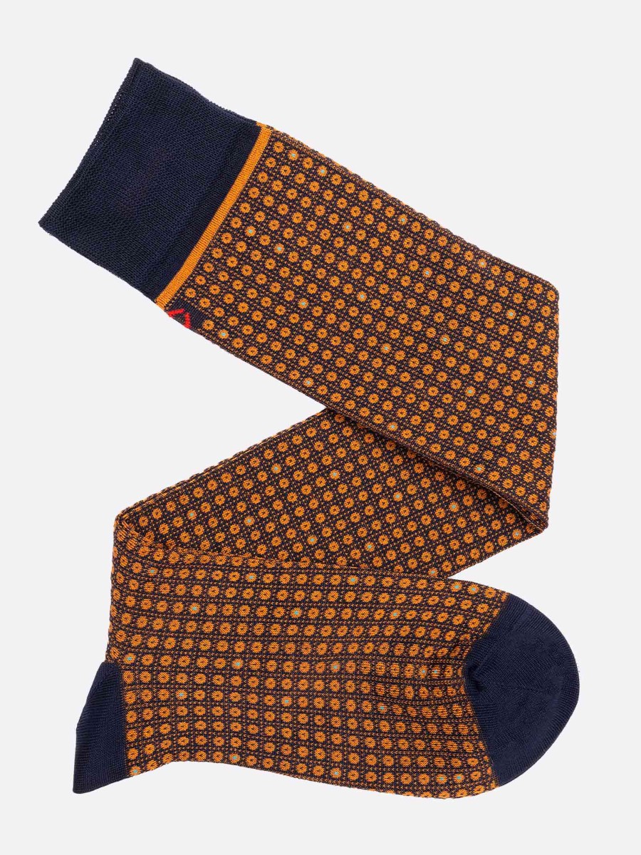 Kniestrümpfe für Herren mit Krawattenmuster aus frischer Baumwolle - Made in Italy