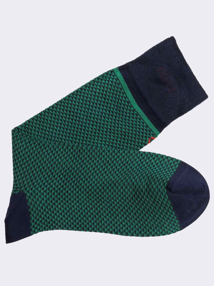 Men's crew socks oxford patterned with triangles in fresh Cotton - Made in Italy