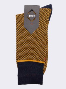 Men's crew socks oxford patterned with triangles in fresh Cotton - Made in Italy