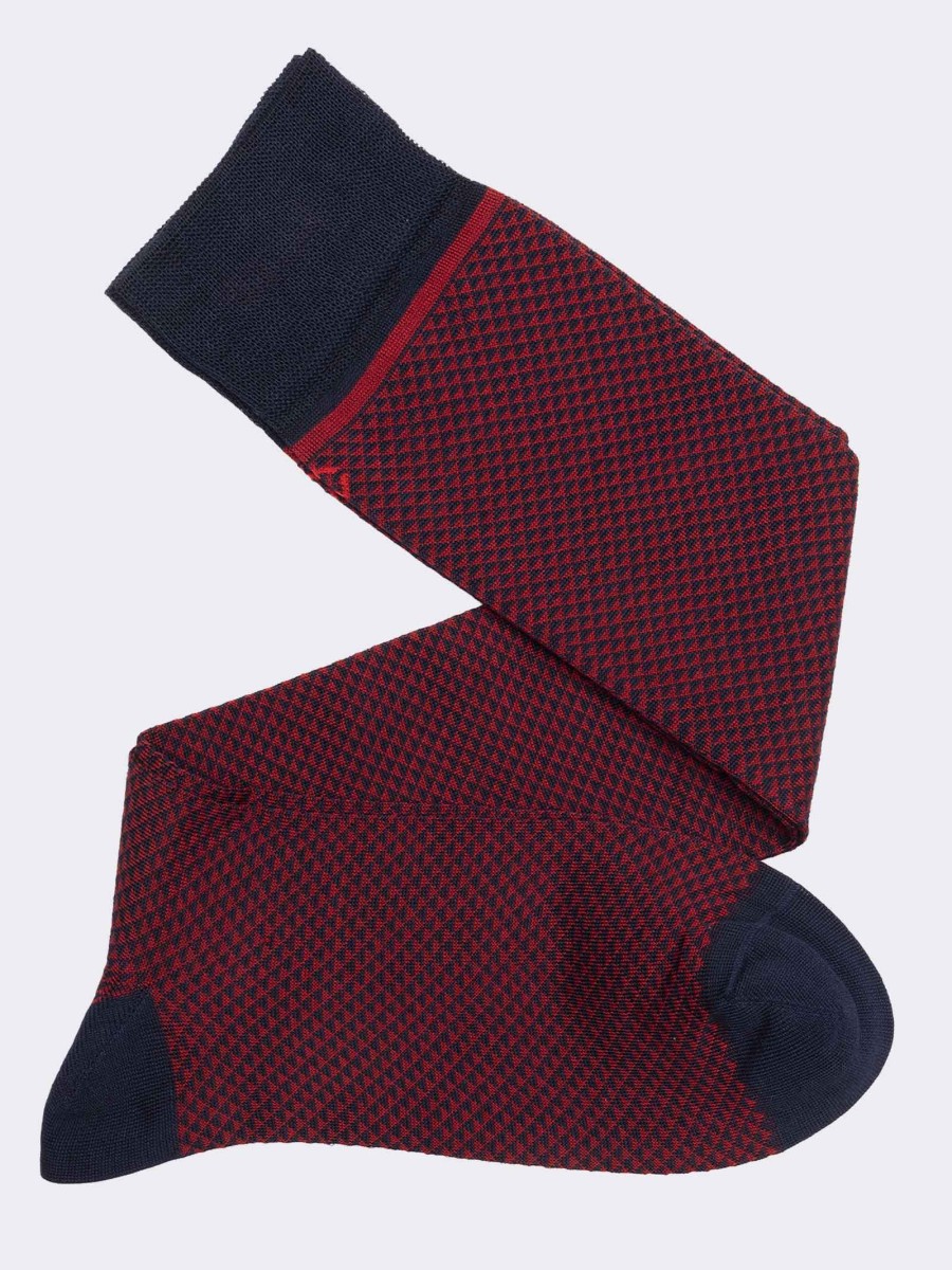 Men's knee-high Oxford patterned triangle socks in cool Cotton - Made in Italy