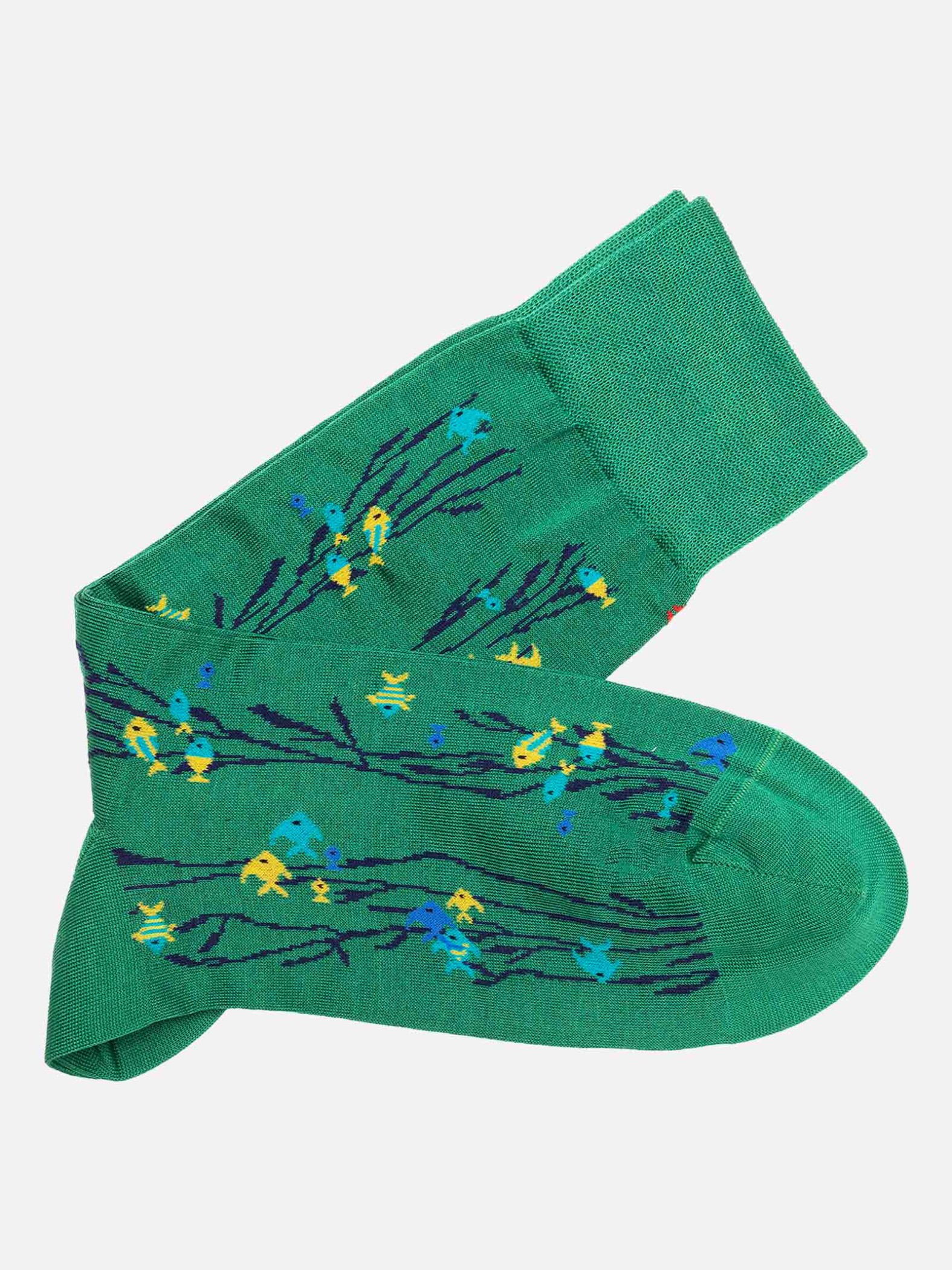 Fish patterned men's crew socks in fresh Cotton - Made in Italy