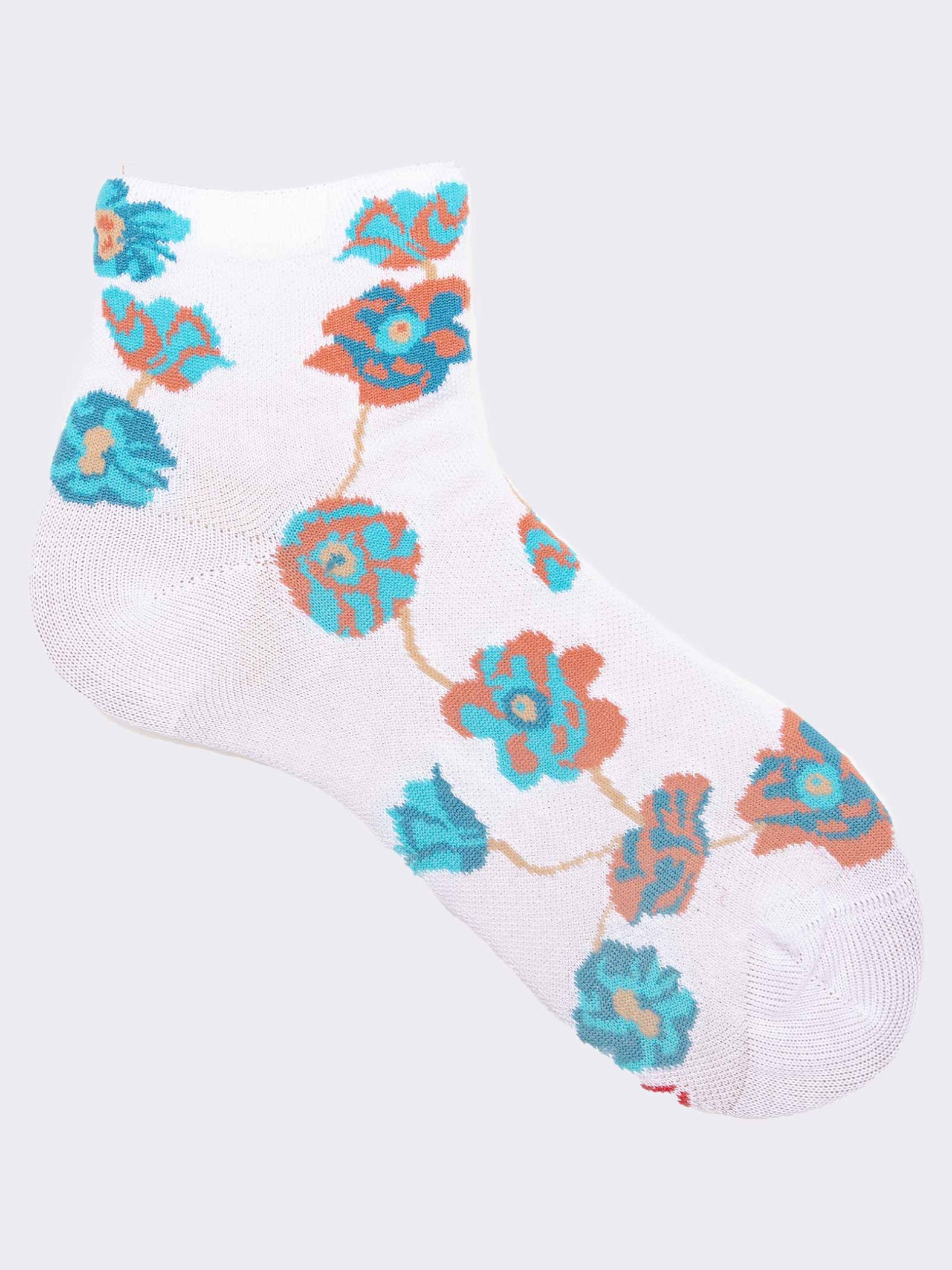 Women's flower patterned calf socks in fresh cotton - Made in Italy