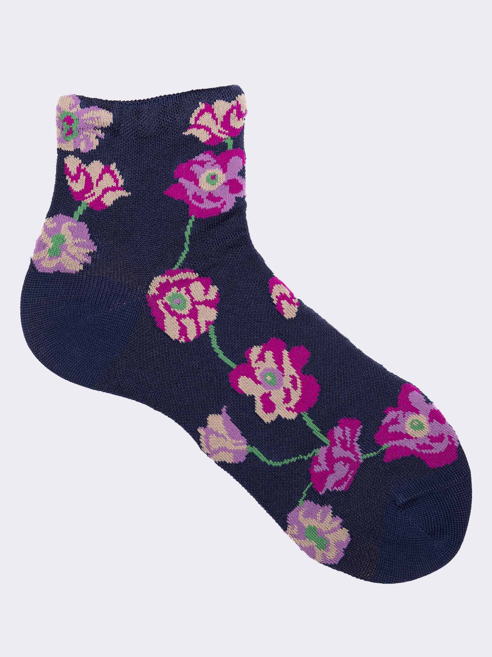 Women's flower patterned calf socks in fresh cotton - Made in Italy