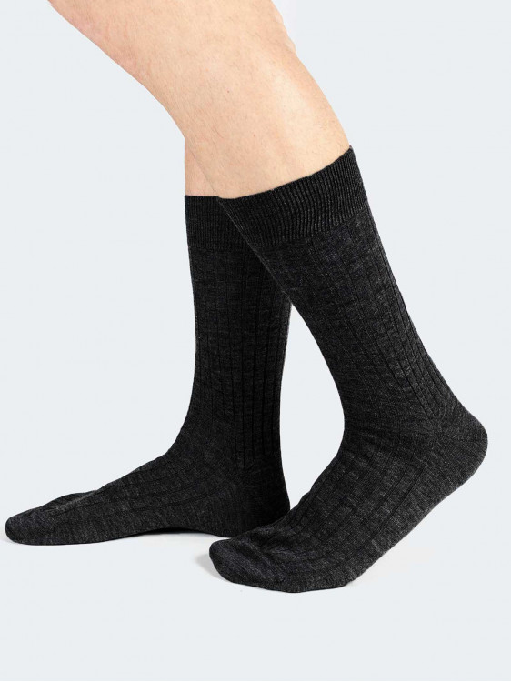 Merino wool wide rib calf socks - Made in Italy