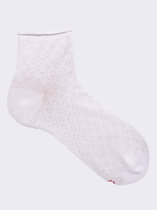 Women's short oval patterned socks with needle drop in fresh Cotton - Made in Italy