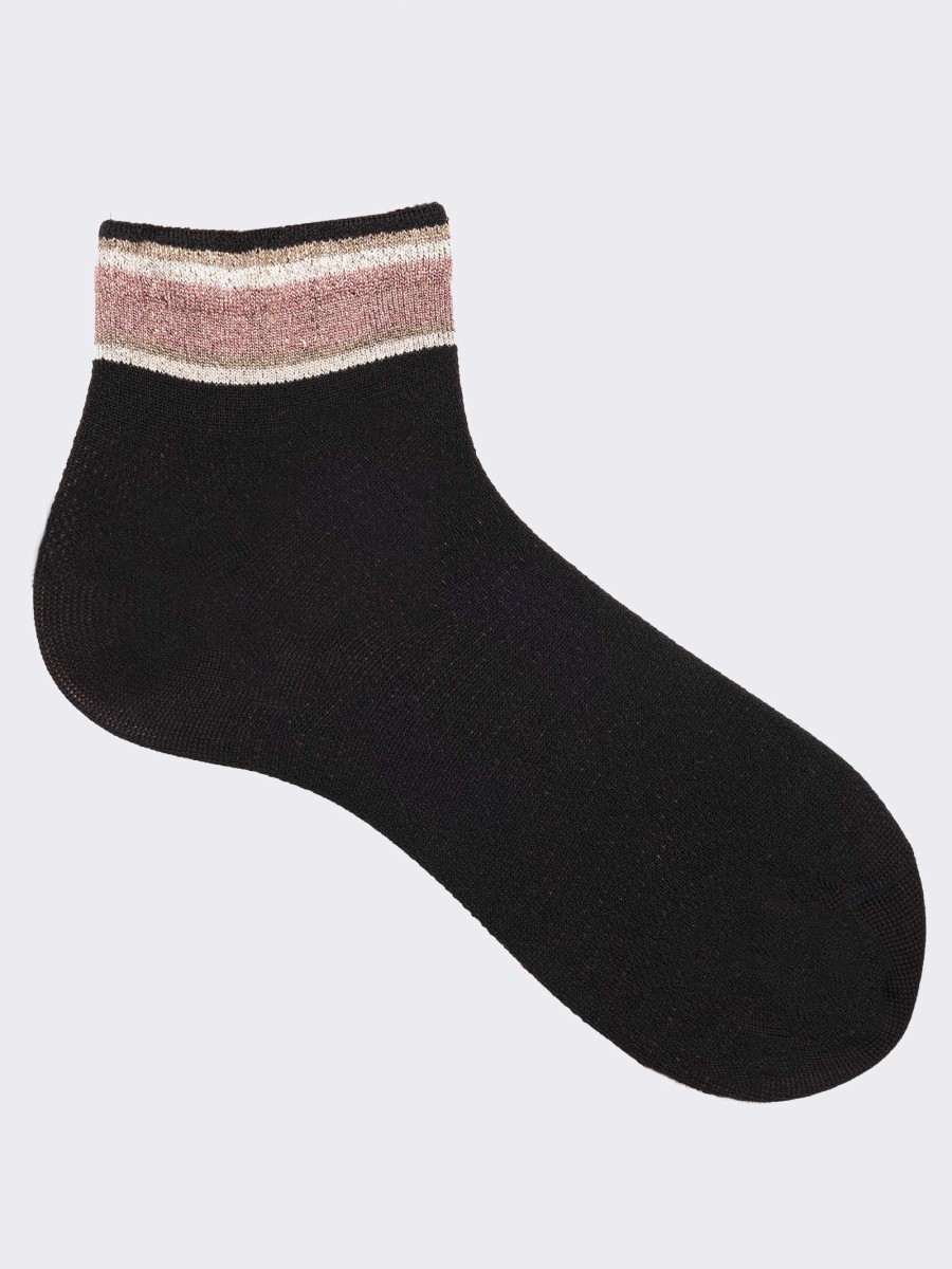 Women's fresh cotton lurex patterned calf socks - Made in Italy