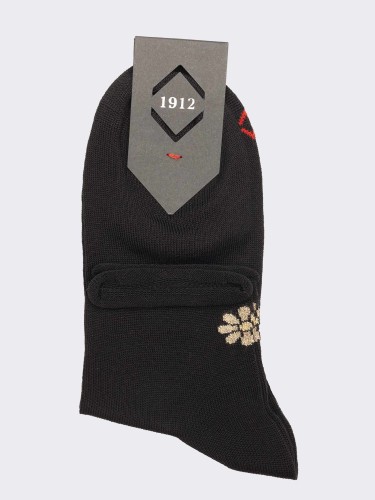 Women's plain calf socks with flower in fresh cotton - Made in Italy